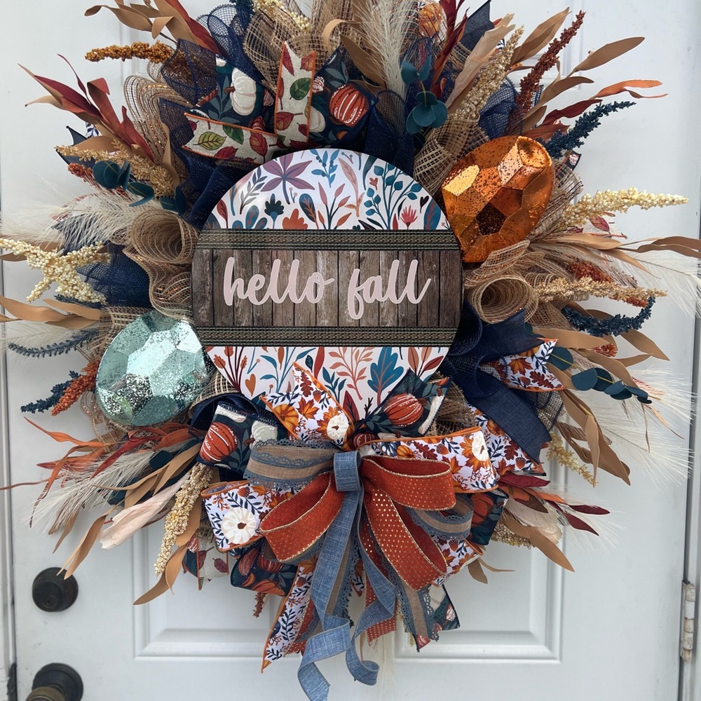 Large Handmade Fall Wreath Aprox 26” Cozy Fall vibes.